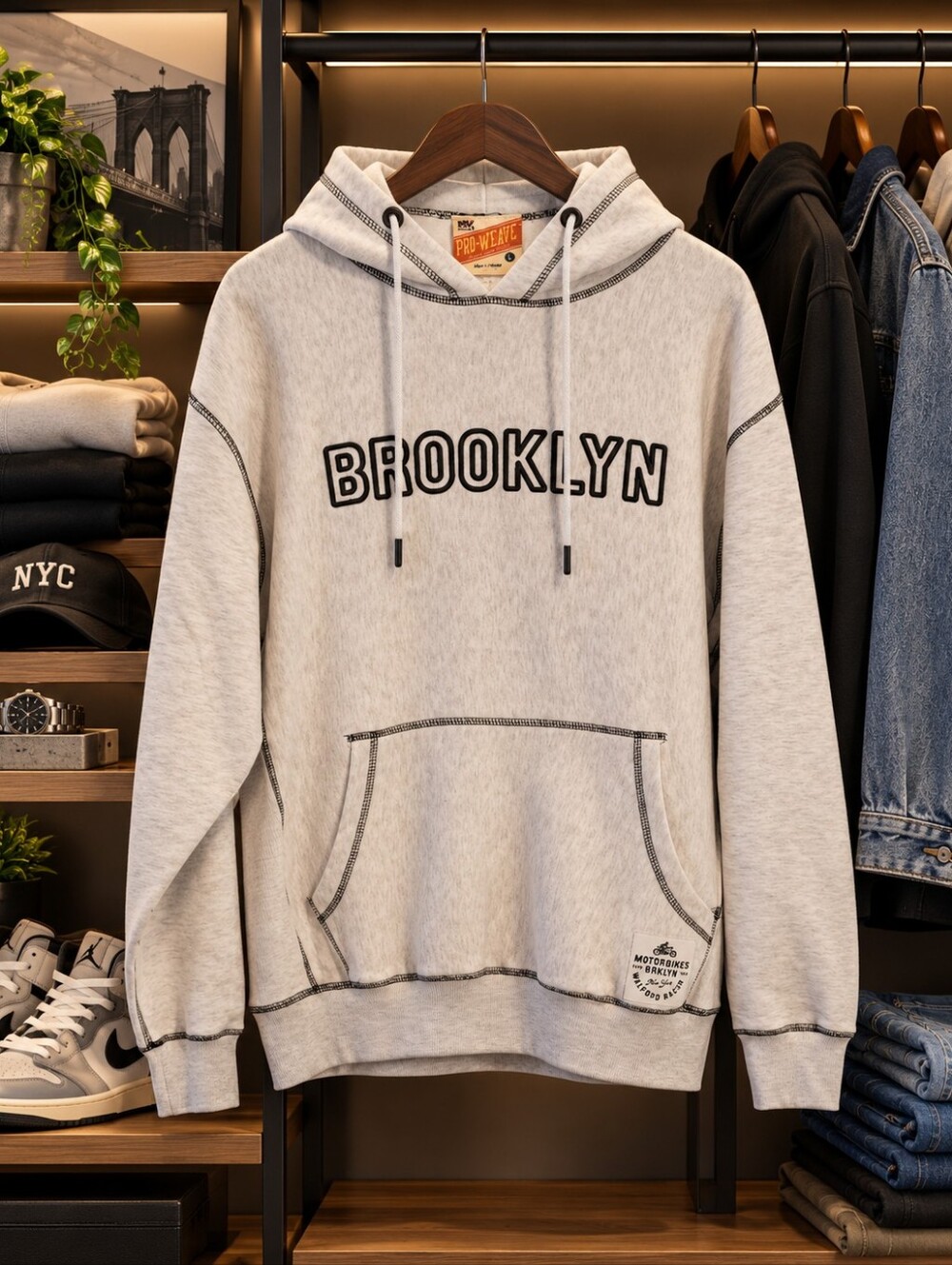MV Sport Pro-Weave Brooklyn Men’s Hoodie L NWT Contrast Stitch Gray